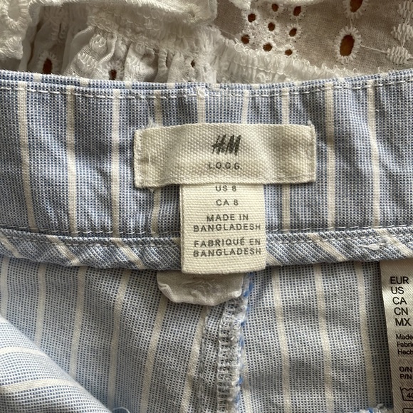 H&M LOGG Blue and White Pinstripe Shorts Cuffed Leg Cotton Size 8 - Picture 7 of 12
